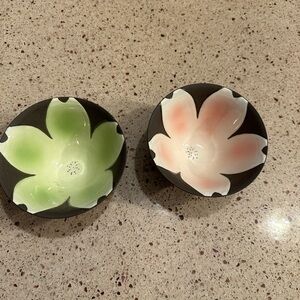 Floral Accent Bowls - Green and Pink Each measuring 4 inches wide